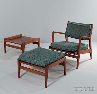 Jens Risom Design Inc. Lounge Chair with Two Ottomans