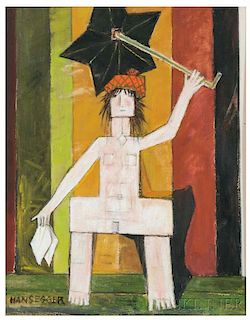 John Hansegger (American, 1908-1989)      The Lady with Umbrella