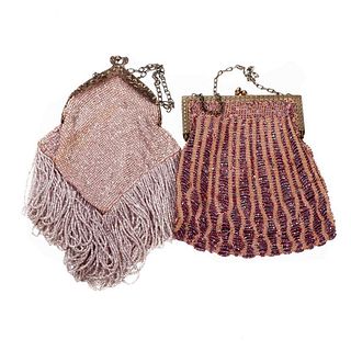 Two Vintage Pink Beaded Purses.