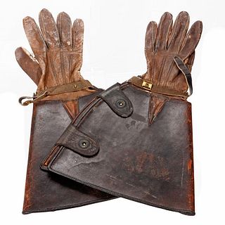 Vintage Leather Gauntlet Gloves, c. 1900s.