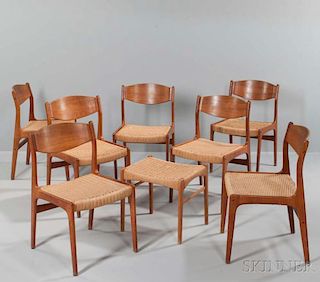 Seven Danish Dining Chairs and a Stool