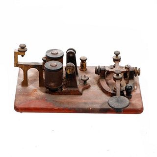 Telegraph Key and partial sounder mounted on wood base