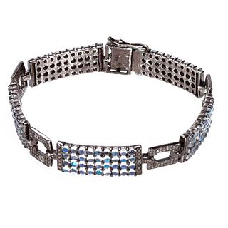 Moonstone, diamond and silver bracelet