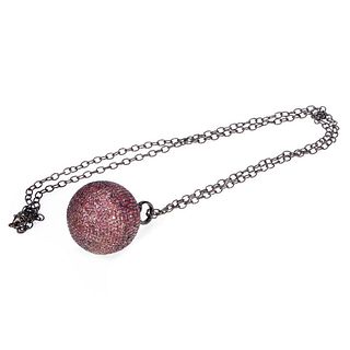 Pink sapphire and blackened silver pendant-necklace