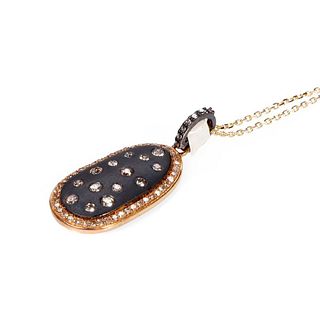 Diamond, 14k gold and silver pendant and chain