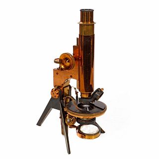 Brass Microscope in Mahogany Case.