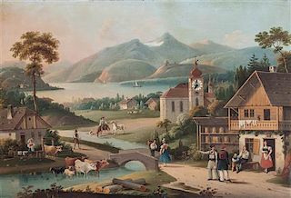 Manner of Carl Ludwig Hoffmeister, (Austrian, 1790-1843), Rural German Village Musical Picture Clock