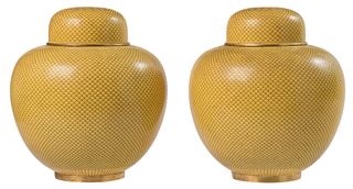 Two Yellow CloisonnÃ© Lidded Ginger Jars