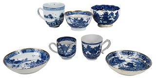 Seven Chinese Export Blue and White Porcelain Tea Cups and Saucers