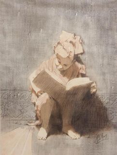 Conger A. Metcalf  , (American, 1914-1998), Portrait of a Girl Reading