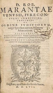 Maranta, Robertus
Tractatus de ordine iudiciorum, vulgo Speculum aureum, & Lumen aduocatorum (...). Mit Holzschnittdruckermar