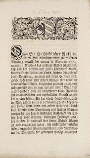4 Dekrete der Stadt Nuernberg. Mit 3 Holzschnitt-Wappenvignetten. 1753-1802. Jew. ca. 1-3 S. (Blattmaße ca. 35 x 22 cm).