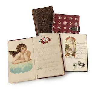 Sammlung von 8 Freundschaftsalben mit zahlreichen eingeklebten Luxuspapieren sowie einem handschriftlich gefuehrten Album mit