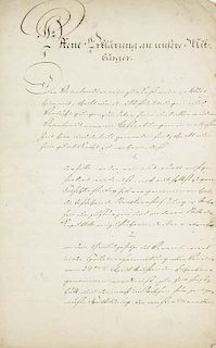 Handschriftliches Mitteilungsblatt des Vaterlandvereins. Folio-Doppelblatt. Tinte auf Papier. 1848.