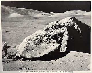 Nasa, Astonaut Schmitt Beside Huge, Split Lunar Boulder-1973