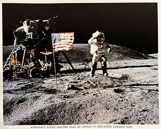 Nasa, Astonaut Young Salutes Flag At Apollo 16 Descartes Landing Site-1972