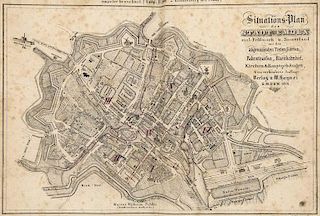 Adreß- und Stadt-Handbuch der Stadt Emden. Mit doppelblattgr. Stadtplan, Tafel und Titelvignette. Emden, Haynel, 1877. XXIV,