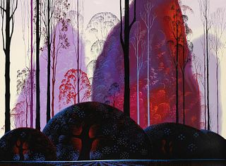 Eyvind Earle 'Mauve, Red and Purple' 1987, Signed & numbered serigraph 
