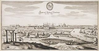 Statt und Vestung Nienburg an der Weser. Kupferstichansicht von Merian. Frankfurt a.M., um 1650. Plattenmaße ca. 20 x 38,5 c