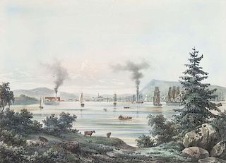 3 kolorierte lithogr. Ansichten. Kopenhagen, Baerentzen, um 1845. Je ca. 19,5 x 28 cm (24,5 x 33 cm). Jeweils am oberen Blatt