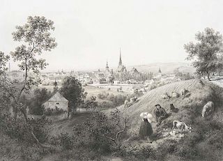 Pilsen. Tonlithographie von A. Haun aus E. Hoelzel: Malerisch-historisches Album vom Koenigreich Boehmen. Berlin, um 1845. 19