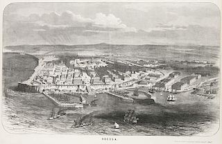 Odessa. Holzstich-Ansicht von Auer. Beilage aus M. Auer's poligraphisch-illustrirter Zeitschrift "Faust". Wien, 1854. 30 x 49
