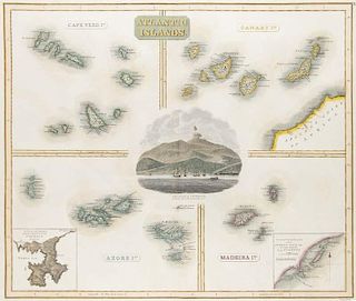Atlantic Islands. Drawn & Engraved for Thomsons New General Atlas. 4 kol. Kupferstichkarten von T. Clerk auf 1 Blatt. Edinbur