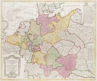 Germania secundum observationes Tychonis de Brahe, Kepleri, Snellii, Zeileri ... Teilkol. Kupferkarte von G. Delisle. Augsbur