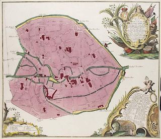 Grundriss der Stadt Braunschweig. Kol. Kupferstichkarte. Augsburg, Lotter, um 1740. Plattenmaße ca. 50 x 57,5 cm.