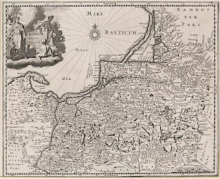 Prussiae Nova Tabula. Kupferstichkarte aus P. Cluver: Introductio in omem geographiam ... Wolfenbuettel, um 1690. Plattenmaß