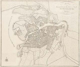 Plan der Kaiserlichen Residenz-Stadt St. Petersburg. Kupferstich von Chr. Romanus Dreykorn. Weimar, Verlag des Industrie Comp
