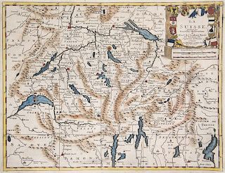 La Suisse. Suivant les Nouvelles Observations ... Teilkol. Kupferstichkarte. Leiden, van der Aa, um 1714. Plattenmaße ca. 23