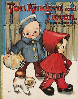 Fago, Paul
Von Kindern und Tieren. Ein lustiges Bilderbuch. Mit ganzs. farb. Illustrationen. o.O., Verl. u. J. (um 1910). 7 k