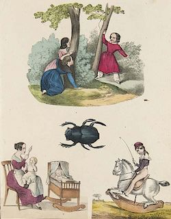 Scrap-Album. Mit ca. 200 kolorierten lithographierten Abbildungen. Dat. 1848. Ca. 95 Bll. Abbildungen montiert in gr.-8° HLd