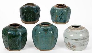 CHINESE EXPORT CERAMIC GINGER JARS, LOT OF FIVE
