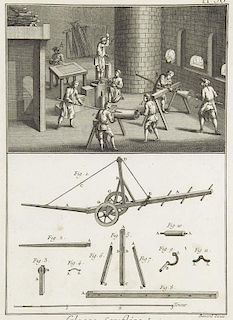 Sammlung mit den 46 Tafeln zu Herstellung von Glasscheiben aus Diderot und d'Alemberts Encyclopédie. Kupferstiche. (Um 1760)