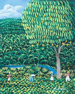 Henri Robert Bresil  , (Haitian, 1952-1999), Landscape with Orange Tree