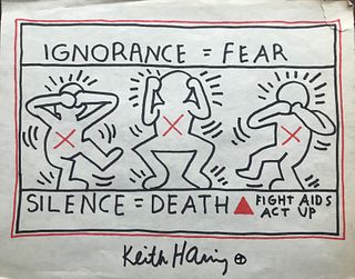 Keith Haring, Aids Subject. Marker on Paper, signed
