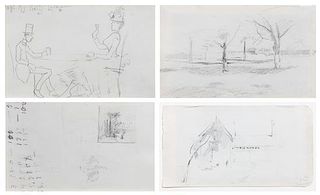 John Henry Twachtman, (American, 1853-1902), Untitled (two double-sided works)
