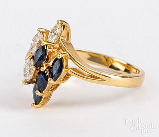 18K yellow gold, diamond, and gemstone ring