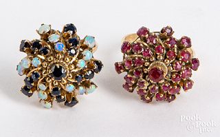 Two 14K gold and gemstone rings