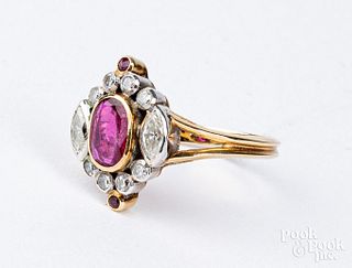 14K gold, ruby, and diamond ring