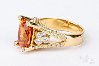 18K gold, diamond, and gemstone ring