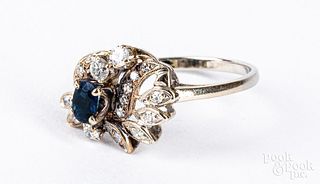 14K gold, diamond, and sapphire ring