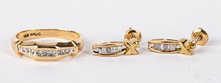 14K yellow gold and diamond ring and earrings