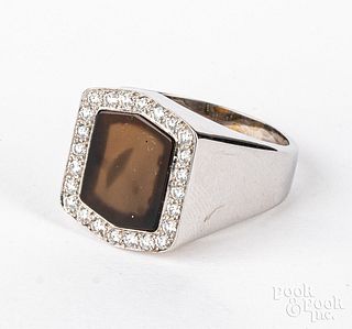 18K white gold, agate, and diamond ring