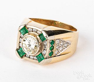 14K gold, diamond, and emerald ring