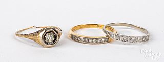 Two 18K gold and diamond bands