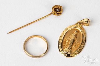 14K gold ring, pendant, and pin
