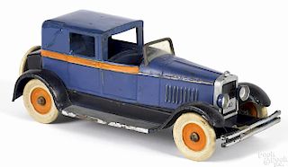 Scarce Kingsbury pressed steel clockwork town car with rubber tires, 13'' l.